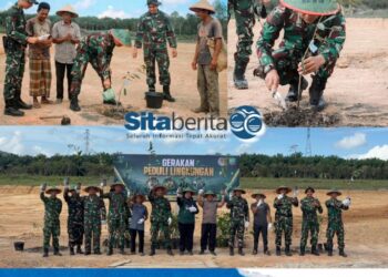 Yonif TP 845/Ksatria Satam Peduli Lingkungan, Prajurit bersama Warga Desa Simpang Tiga Lakukan Penanaman Pohon
