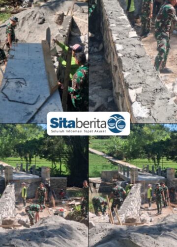 Semangat Kebersamaan Gotong Royong Antara TNI Dengan Warga Bangun Pondasi Jalan Jembatan Sungai Senjoyo di Bakalrejo